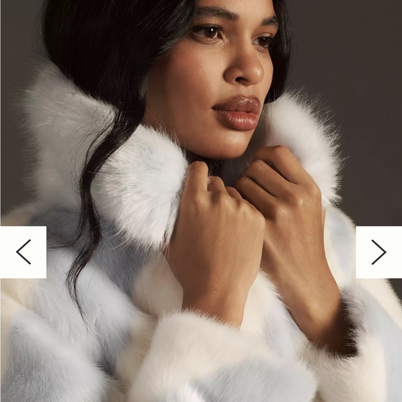 Anthropologie Maeve Elegant White and Blue Faux Fur Collared Coat - Picture 4 of 8